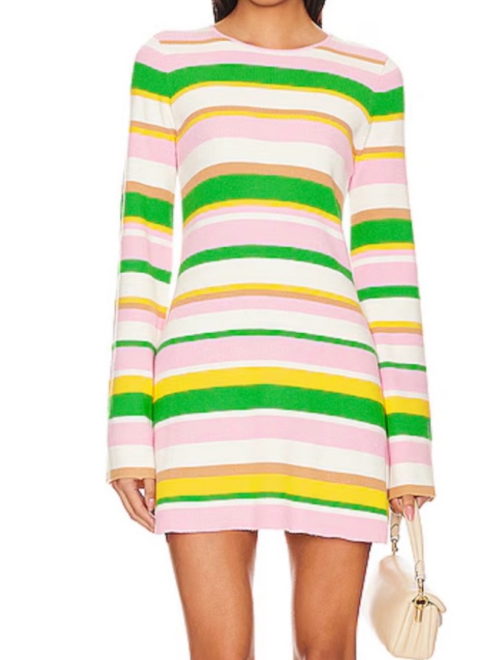 Show Me Your MuMu Away Knit Ribbed Striped Mini Dress in Pink, Green & Yellow